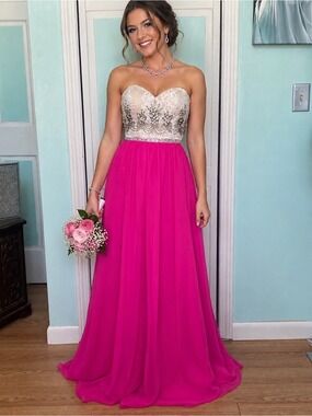 Size 4 Rachel Allan 2037 2 Piece White Fuchsia Prom Aline Dress Gown NWD